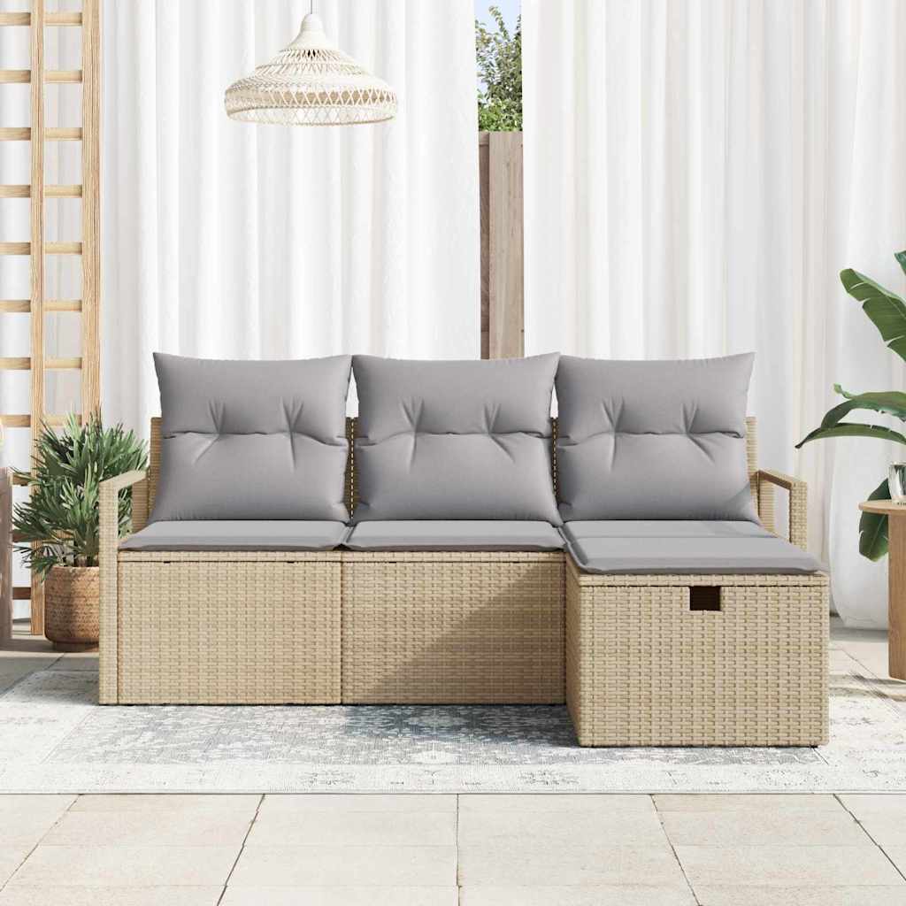 Set Divano da Giardino con cuscino 4 pcs Beige Poly Rattan