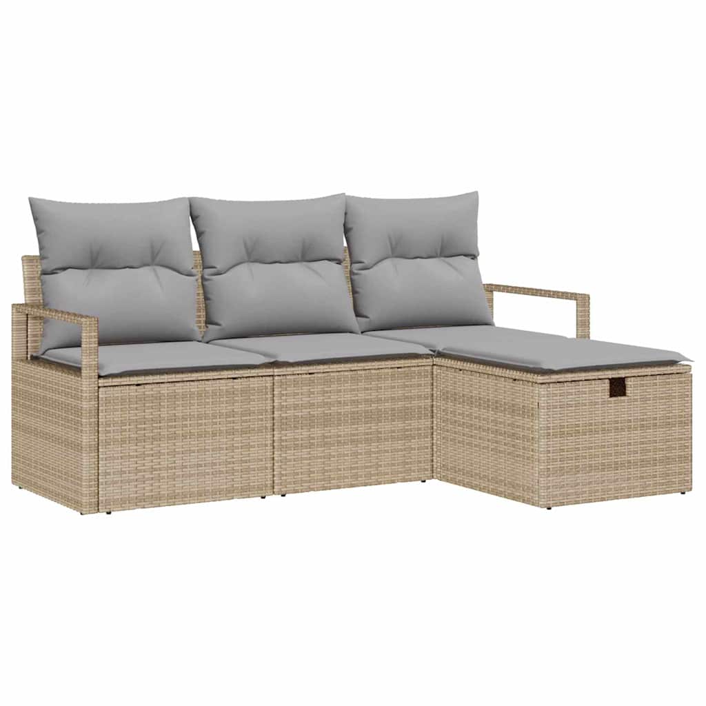 Set Divano da Giardino con cuscino 4 pcs Beige Poly Rattan