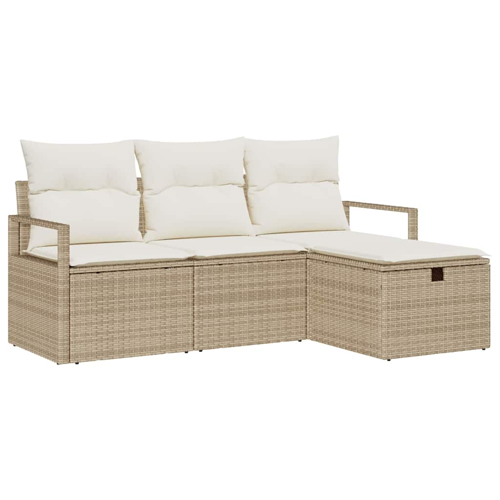 Set Divano da Giardino con cuscino 4 pcs Beige Poly Rattan