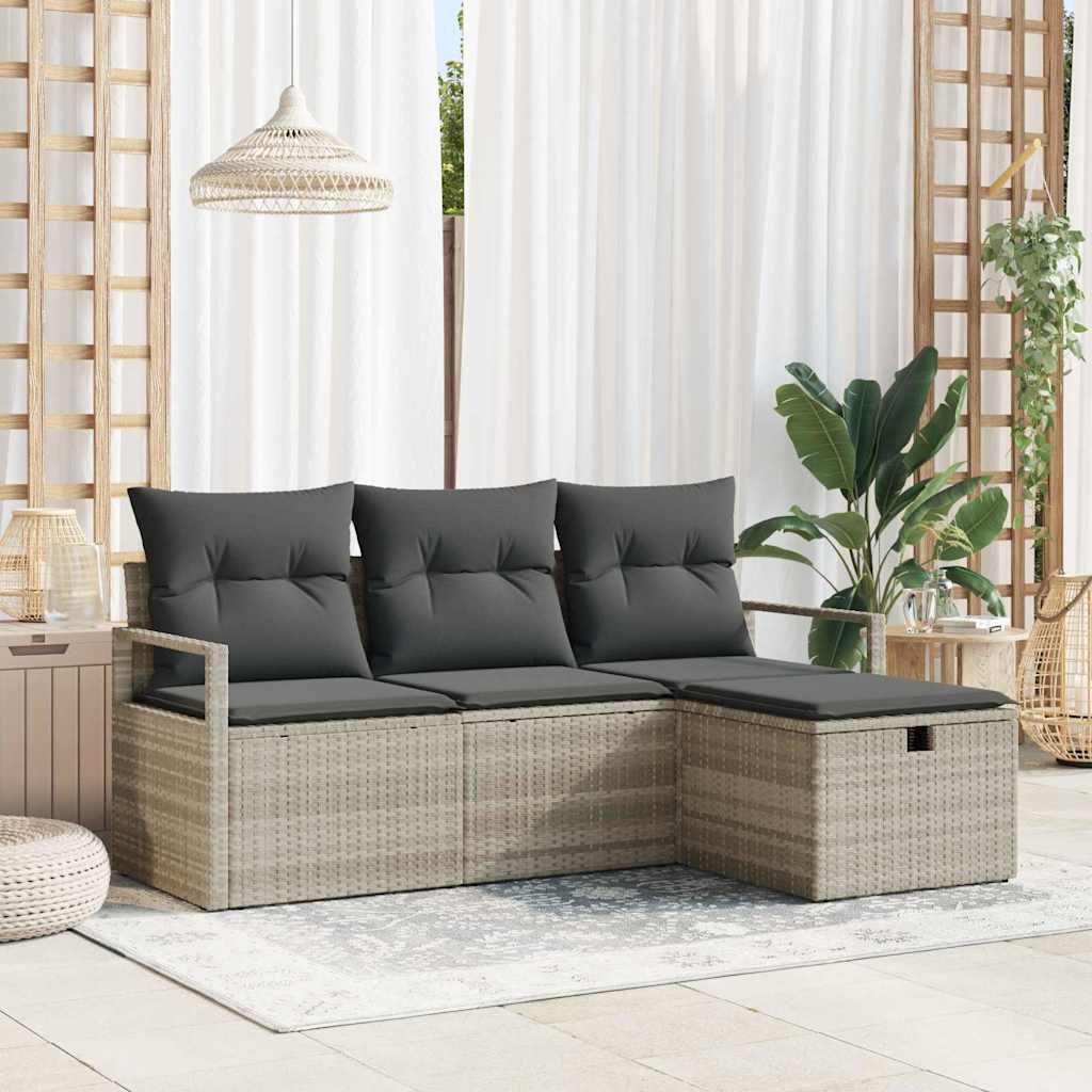 Set Divano da Giardino 4 pcs Grigio chiaro Poly Rattan