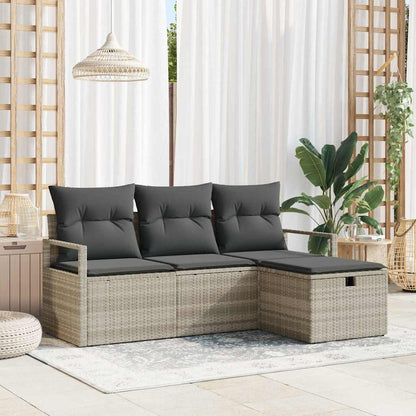 Set Divano da Giardino 4 pcs Grigio chiaro Poly Rattan