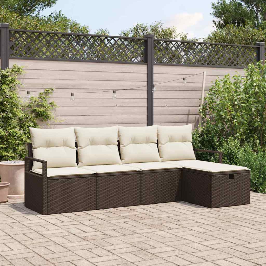 Set Divano da Giardino con cuscino 5 pcs Marrone Poly Rattan