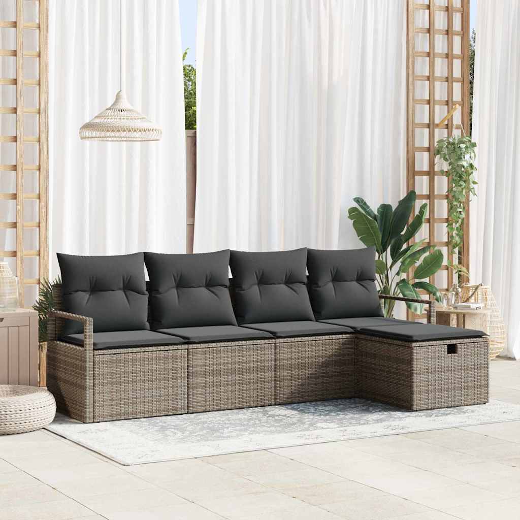 Set Divano da Giardino con cuscino 5 pcs Grigio Poly Rattan