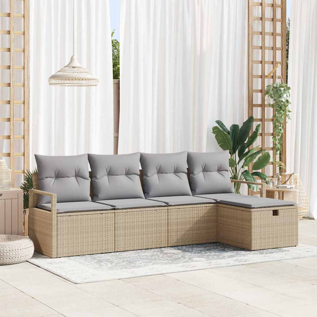 Set Divano da Giardino con cuscino 5 pcs Beige Poly Rattan
