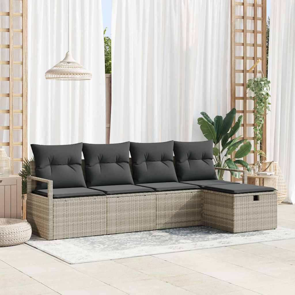 Set Divano da Giardino 5 pcs Grigio chiaro Poly Rattan