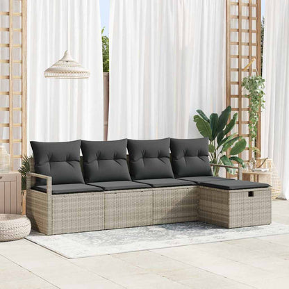 Set Divano da Giardino 5 pcs Grigio chiaro Poly Rattan
