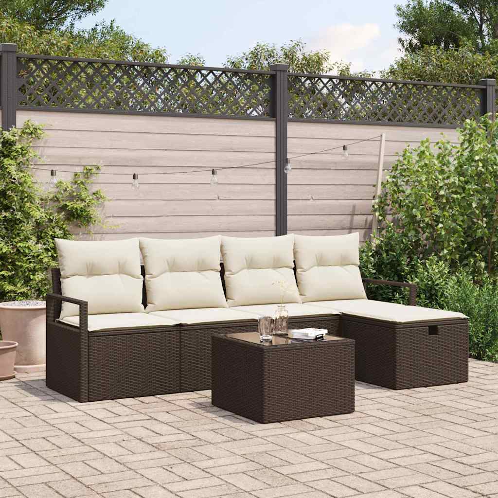 Set Divano da Giardino con cuscino 6 pcs Marrone Poly Rattan