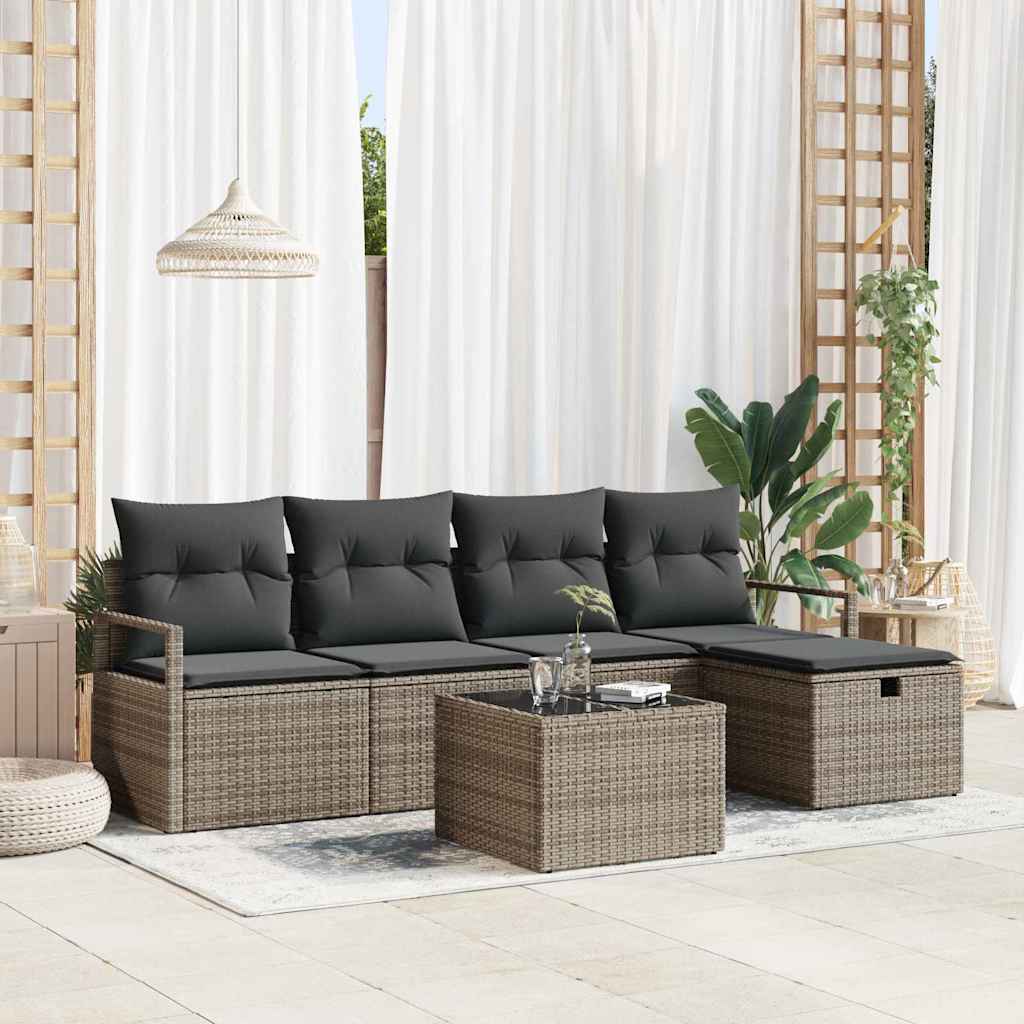 Set Divano da Giardino con cuscino 6 pcs Grigio Poly Rattan