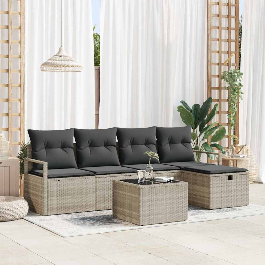 Set Divano da Giardino 6 pcs Grigio chiaro Poly Rattan