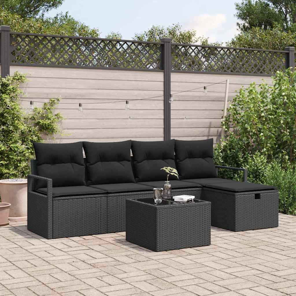 Set Divano da Giardino con cuscino 6 pcs Nero Poly Rattan