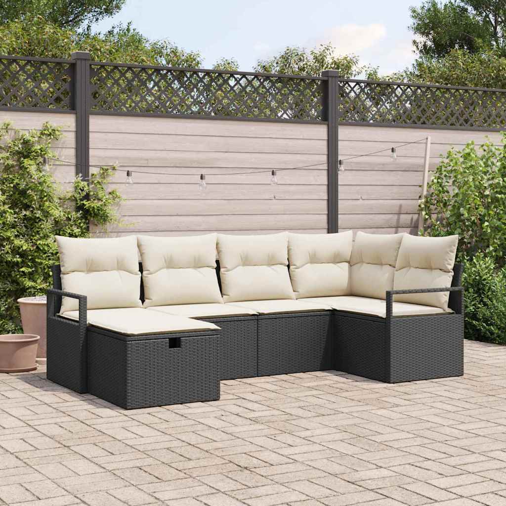 Set Divano da Giardino con cuscino 6 pcs Nero polyrattan