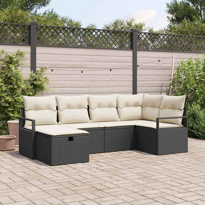 Set Divano da Giardino con cuscino 6 pcs Nero polyrattan