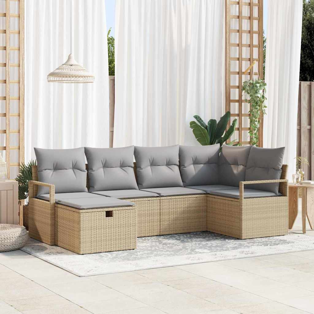 Set Divano da Giardino con cuscino 6 pcs Beige polyrattan