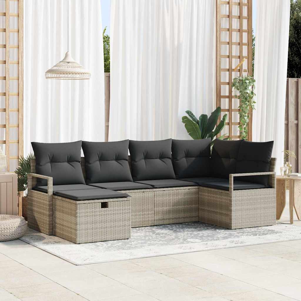 Set Divano da Giardino 6 pcs Grigio chiaro polyrattan