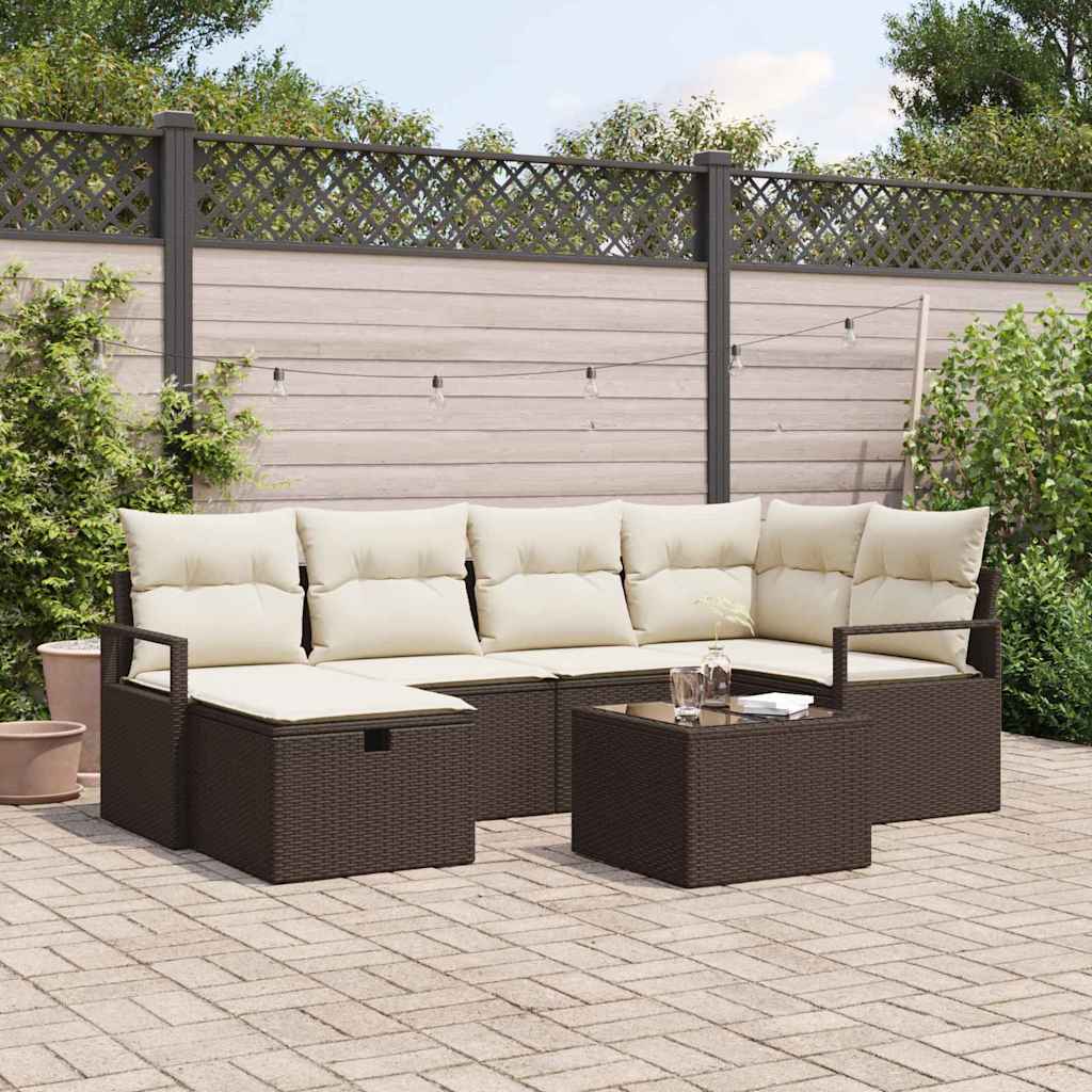 Set Divano da Giardino con cuscino 7 pcs Marrone Poly Rattan