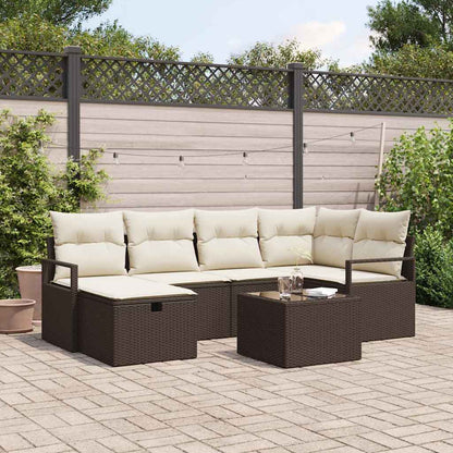 Set Divano da Giardino con cuscino 7 pcs Marrone Poly Rattan