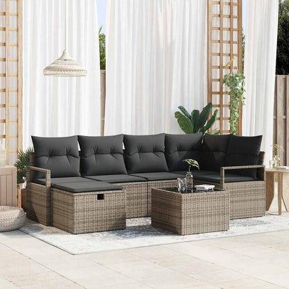Set Divano da Giardino con cuscino 7 pcs Grigio Poly Rattan