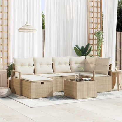 Set Divano da Giardino con cuscino 7 pcs Beige Poly Rattan