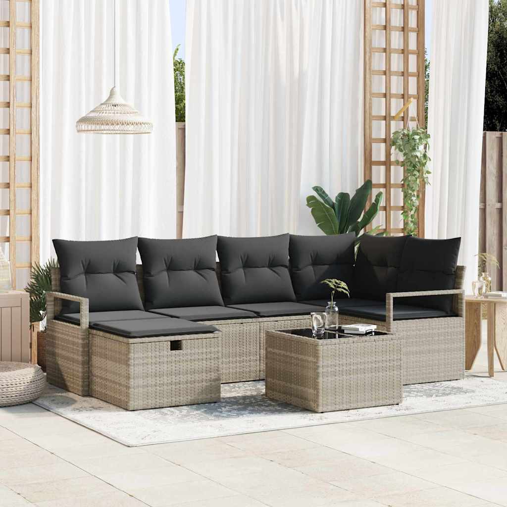 Set Divano da Giardino 7 pcs Grigio chiaro Poly Rattan