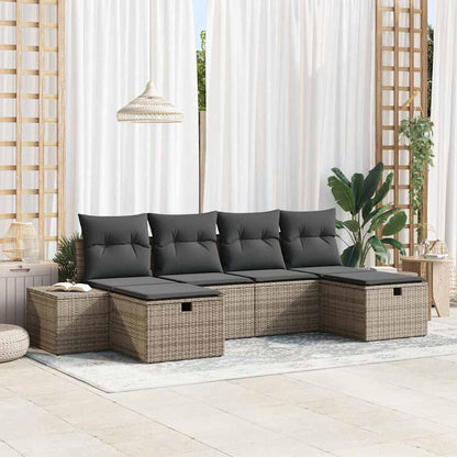 Set Divano da Giardino con cuscino 6 pcs Grigio polyrattan