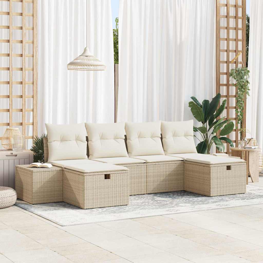 Set Divano da Giardino con cuscino 6 pcs Beige polyrattan