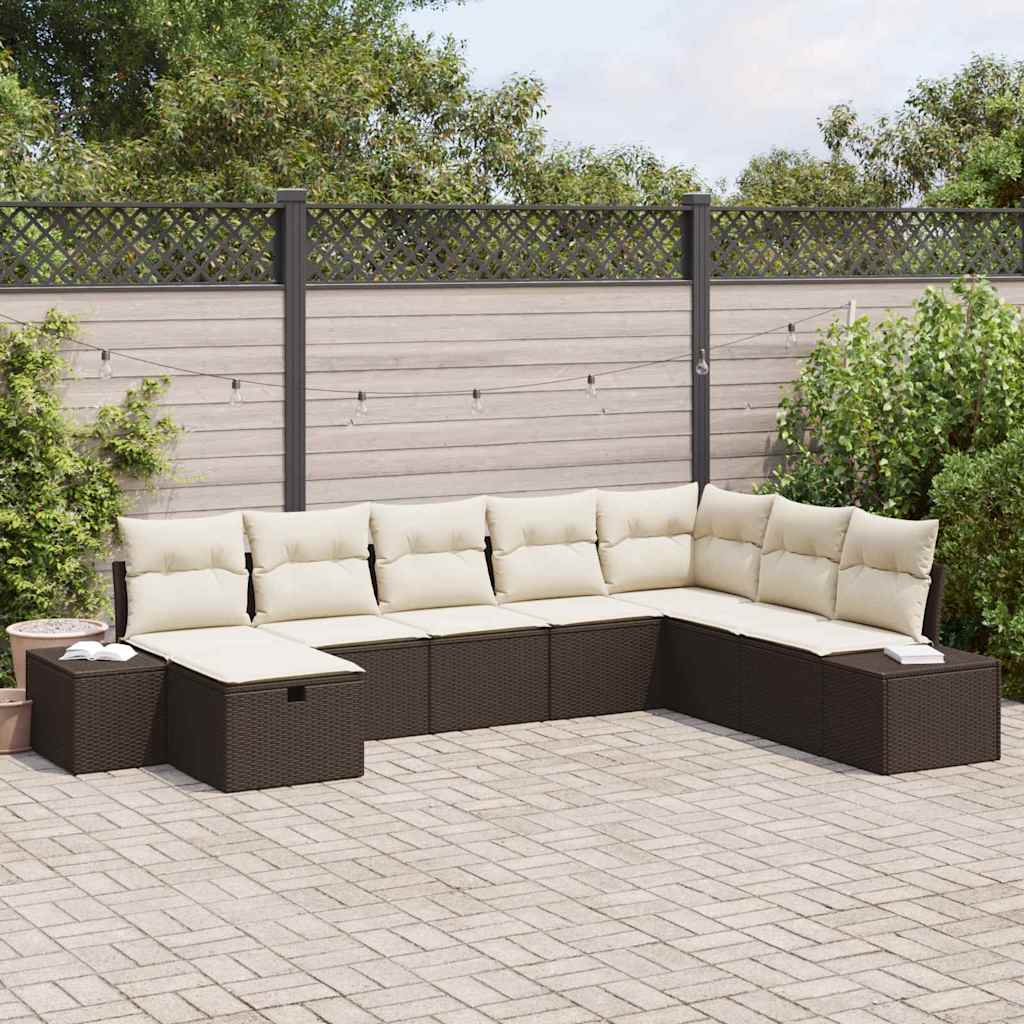 Set Divano da Giardino con cuscino 8 pcs Marrone Poly Rattan