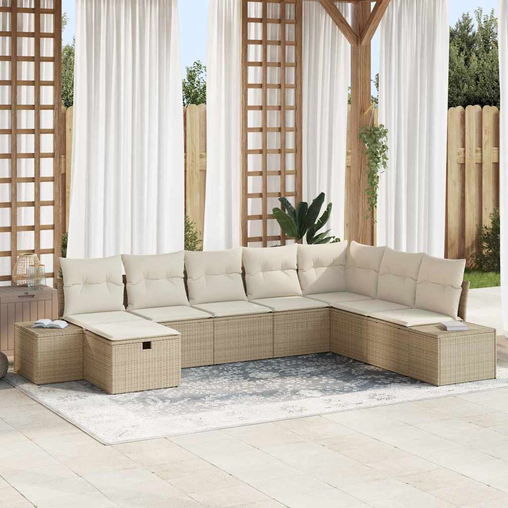 Set Divano da Giardino con cuscino 8 pcs Beige Poly Rattan