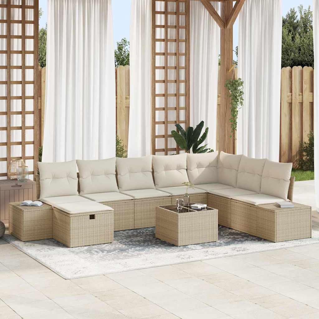Set Divano da Giardino 9 pcs Beige 55 x 62 x 69 cm Poly Rattan
