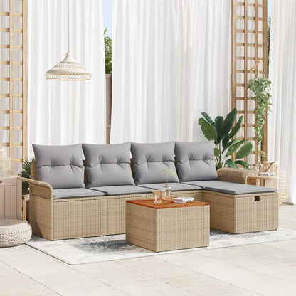 Set Divano da Giardino con cuscino 6 pcs Beige Poly Rattan