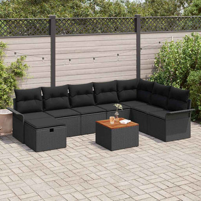 Set Divano da Giardino con cuscino 9 pcs Nero Poly Rattan