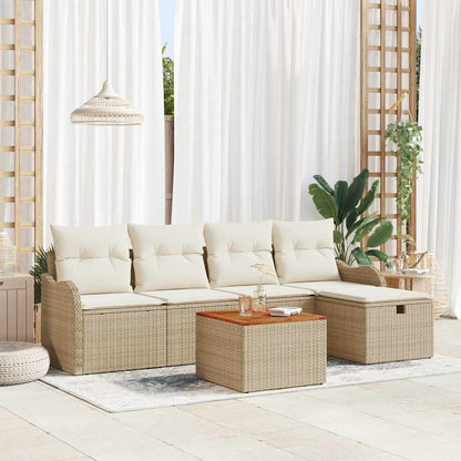 Set Divano da Giardino con cuscino 6 pcs Beige Poly Rattan