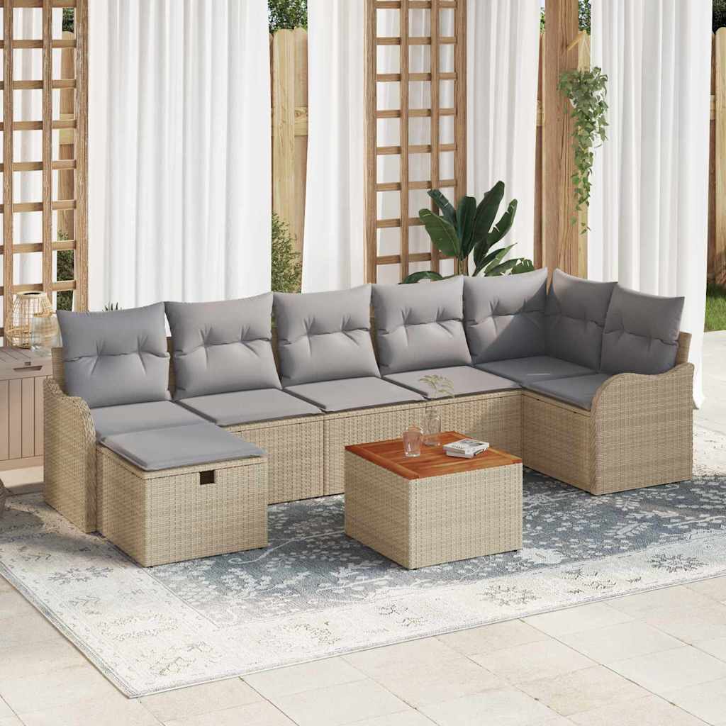 Set Divano da Giardino con cuscino 8 pcs Beige Poly Rattan