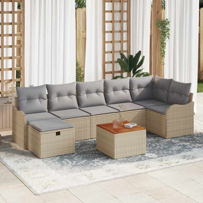 Set Divano da Giardino con cuscino 8 pcs Beige Poly Rattan