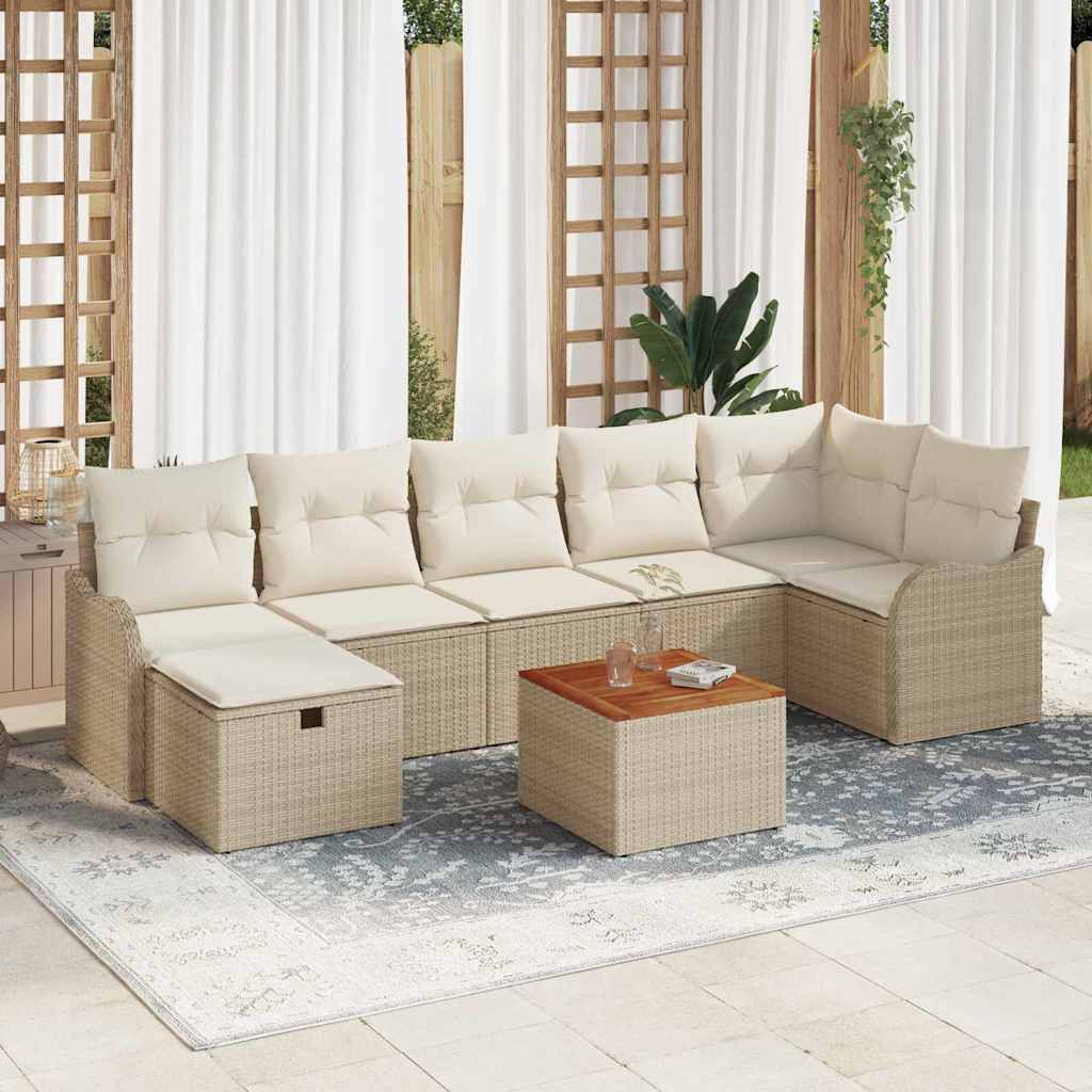 Set Divano da Giardino con cuscino 8 pcs Beige Poly Rattan