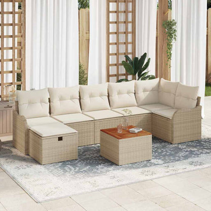 Set Divano da Giardino con cuscino 8 pcs Beige Poly Rattan