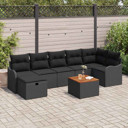 Set Divano da Giardino con cuscino 8 pcs Nero Poly Rattan