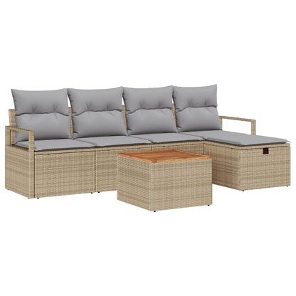 Set Divano da Giardino con cuscino 6 pcs Beige Poly Rattan