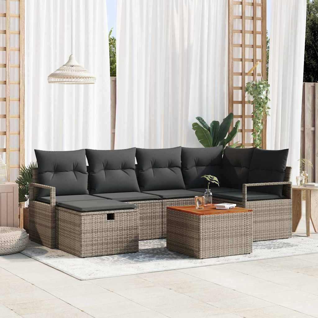 Set Divano da Giardino con cuscino 7 pcs Grigio Poly Rattan
