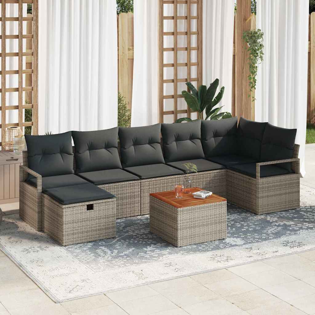 Set Divano da Giardino con cuscino 8 pcs Grigio Poly Rattan