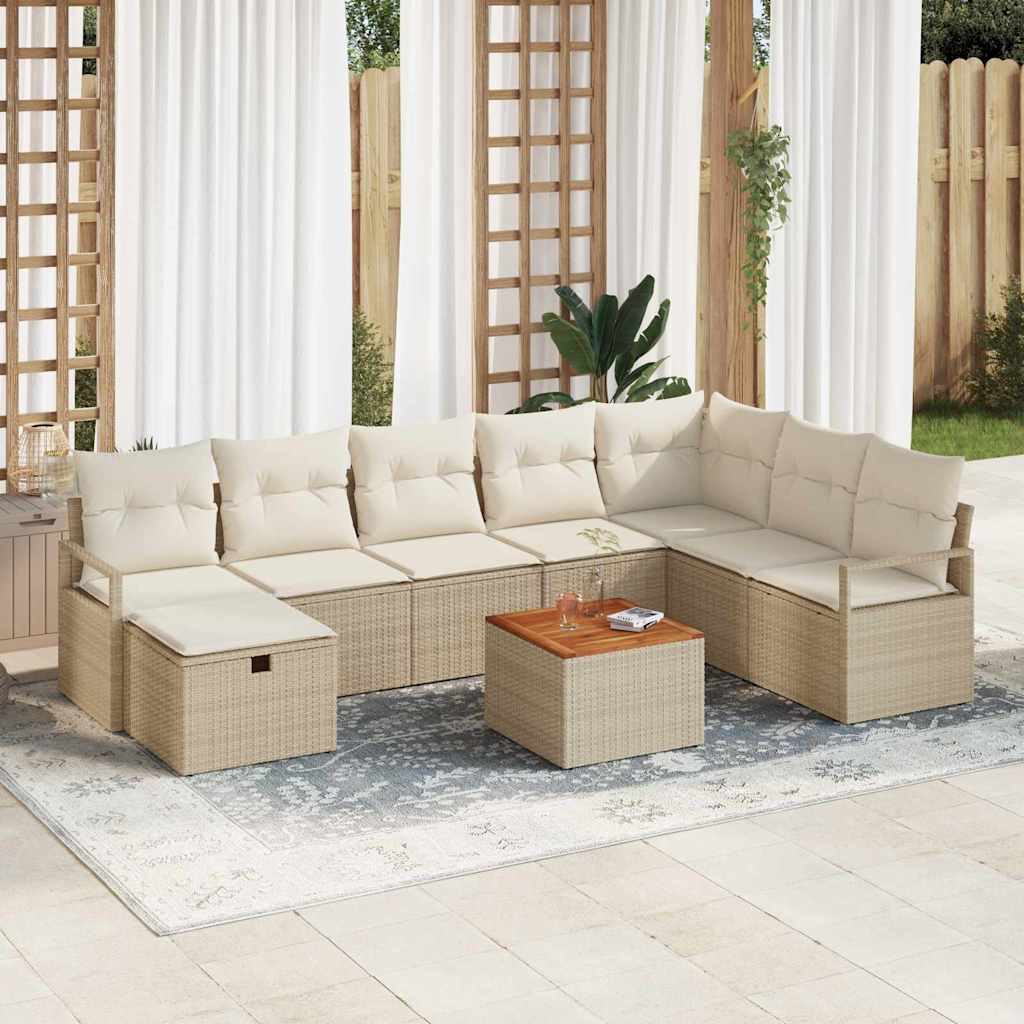 Set Divano da Giardino con cuscino 9 pcs Beige Poly Rattan