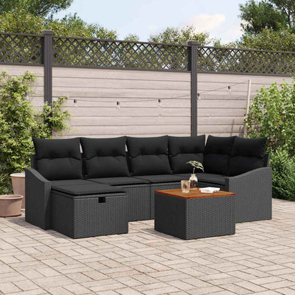 Set Divano da Giardino con cuscino 7 pcs Nero Poly Rattan