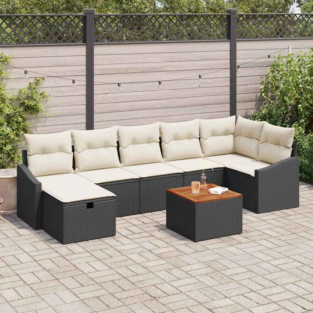 Set Divano da Giardino con cuscino 8 pcs Nero Poly Rattan