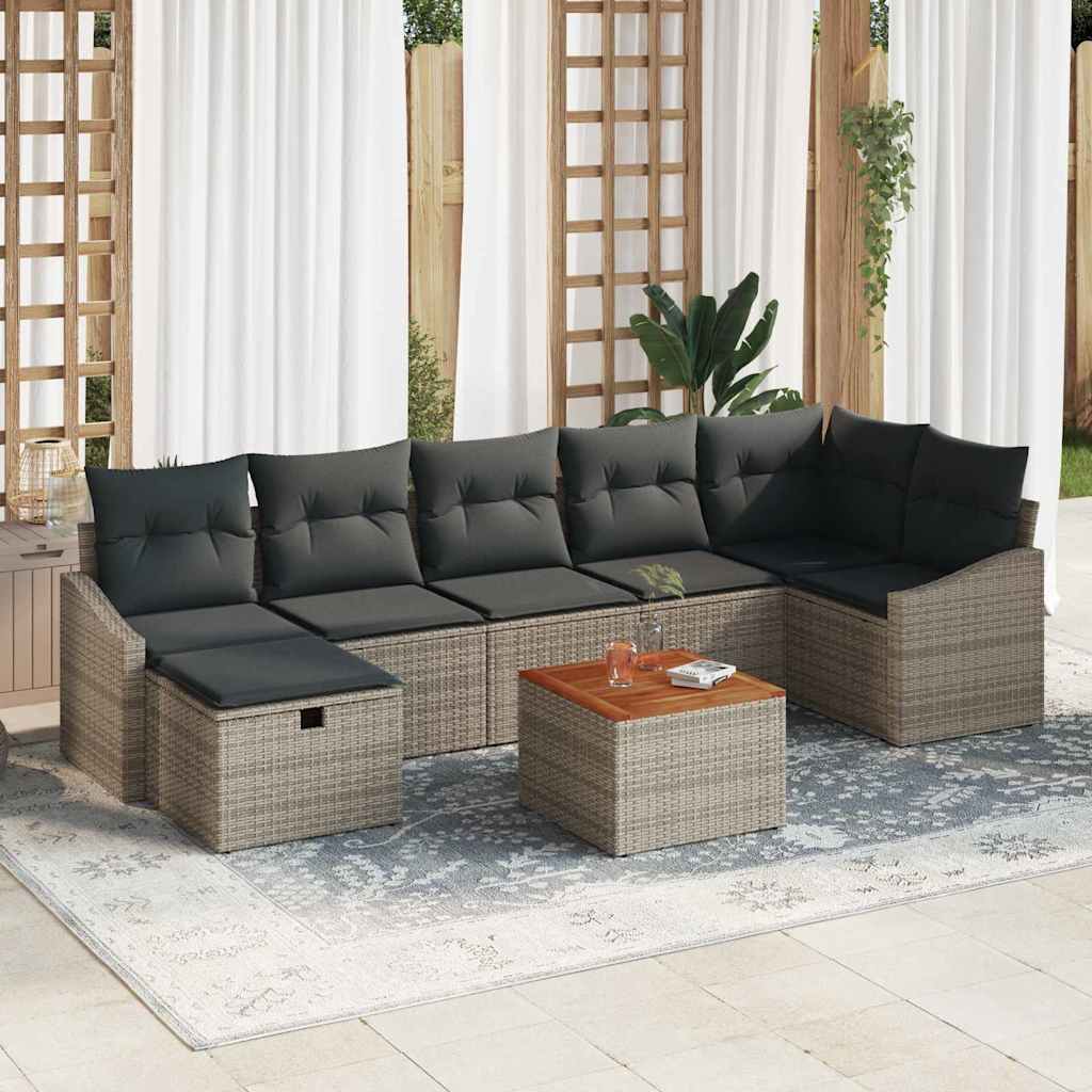 Set Divano da Giardino con cuscino 8 pcs Grigio Poly Rattan