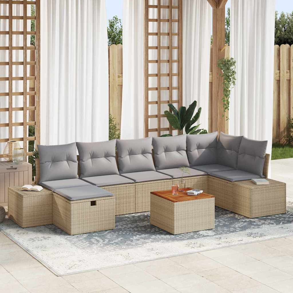 Set Divano da Giardino con cuscino 8 pcs Beige Poly Rattan