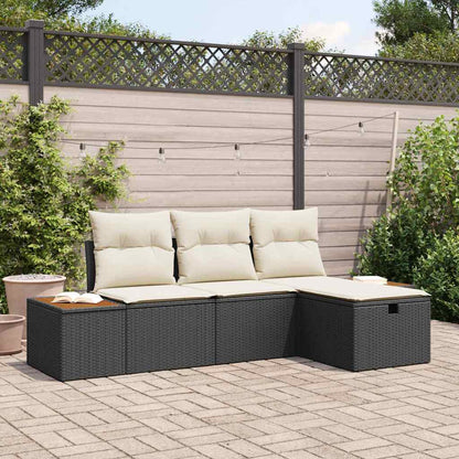 Set Divano da Giardino con cuscino 4 pcs Nero polyrattan