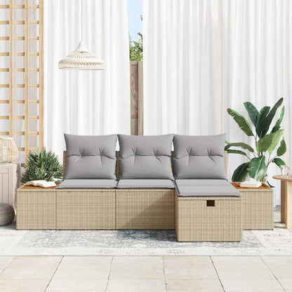Set Divano da Giardino con cuscino 4 pcs Beige polyrattan