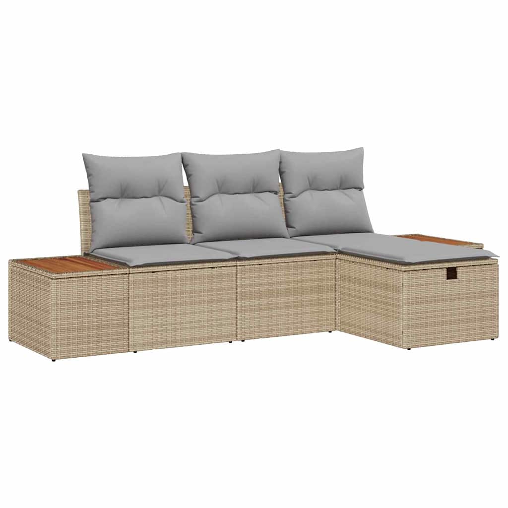 Set Divano da Giardino con cuscino 4 pcs Beige polyrattan