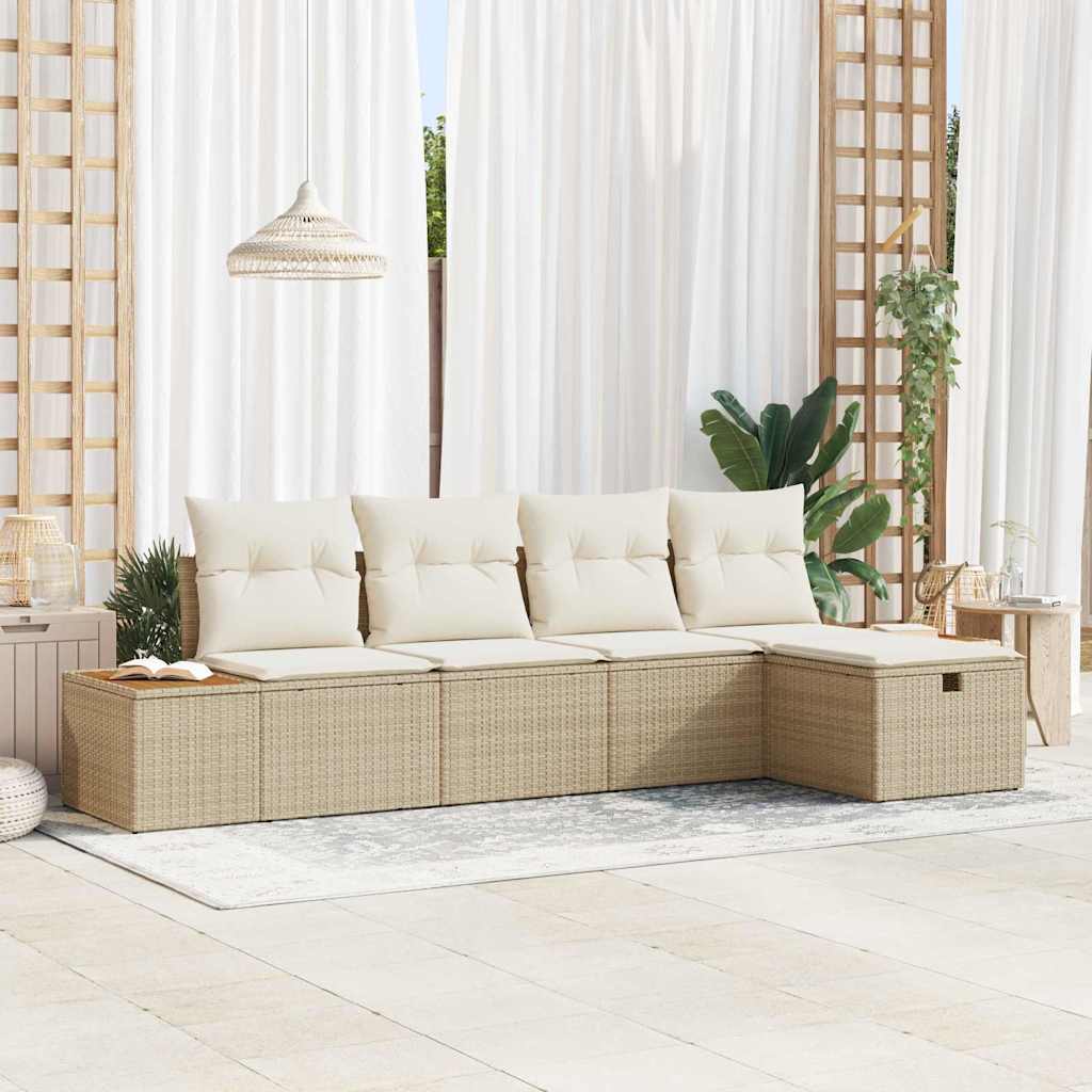 Set Divano da Giardino con cuscino 5 pcs Beige Poly Rattan