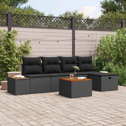 Set Divano da Giardino con cuscino 6 pcs Nero Poly Rattan