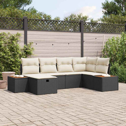 Set Divano da Giardino con cuscino Nero polyrattan